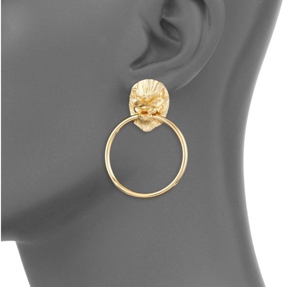 Italian 18kt Yellow Gold Over Sterling Silver Lion Head Doorknocker Earrings - Picture 5 of 11